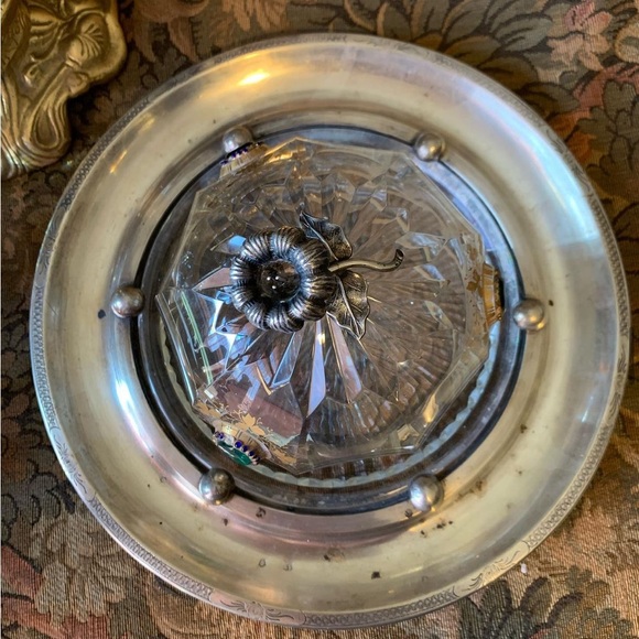 80% Late 1800s Austrian Sterling Silver Holder w a Crystal Butter Dome - Picture 3 of 9